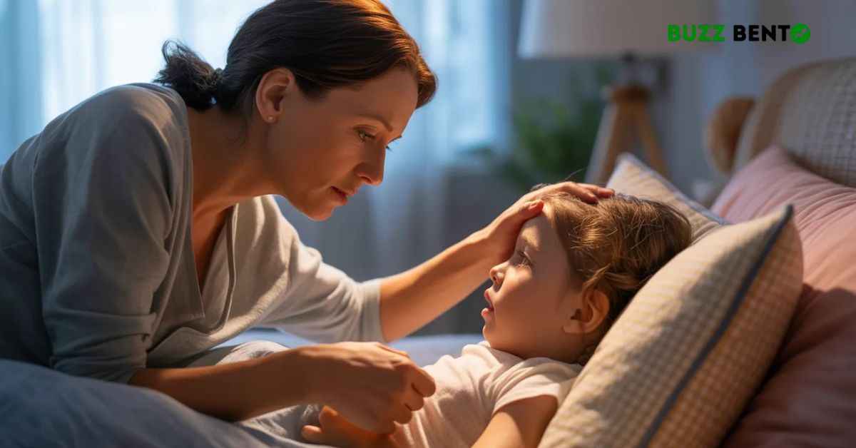 বাচ্চাদের শ্বাসকষ্টের লক্ষণ দেখাচ্ছে মা সন্তানকে পরীক্ষা করছেন